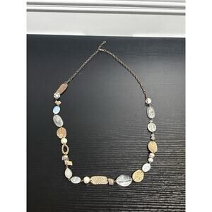 Vintage 80s Brass-Toned Abstract Beaded Chain 22"-34" Adjustable Necklace